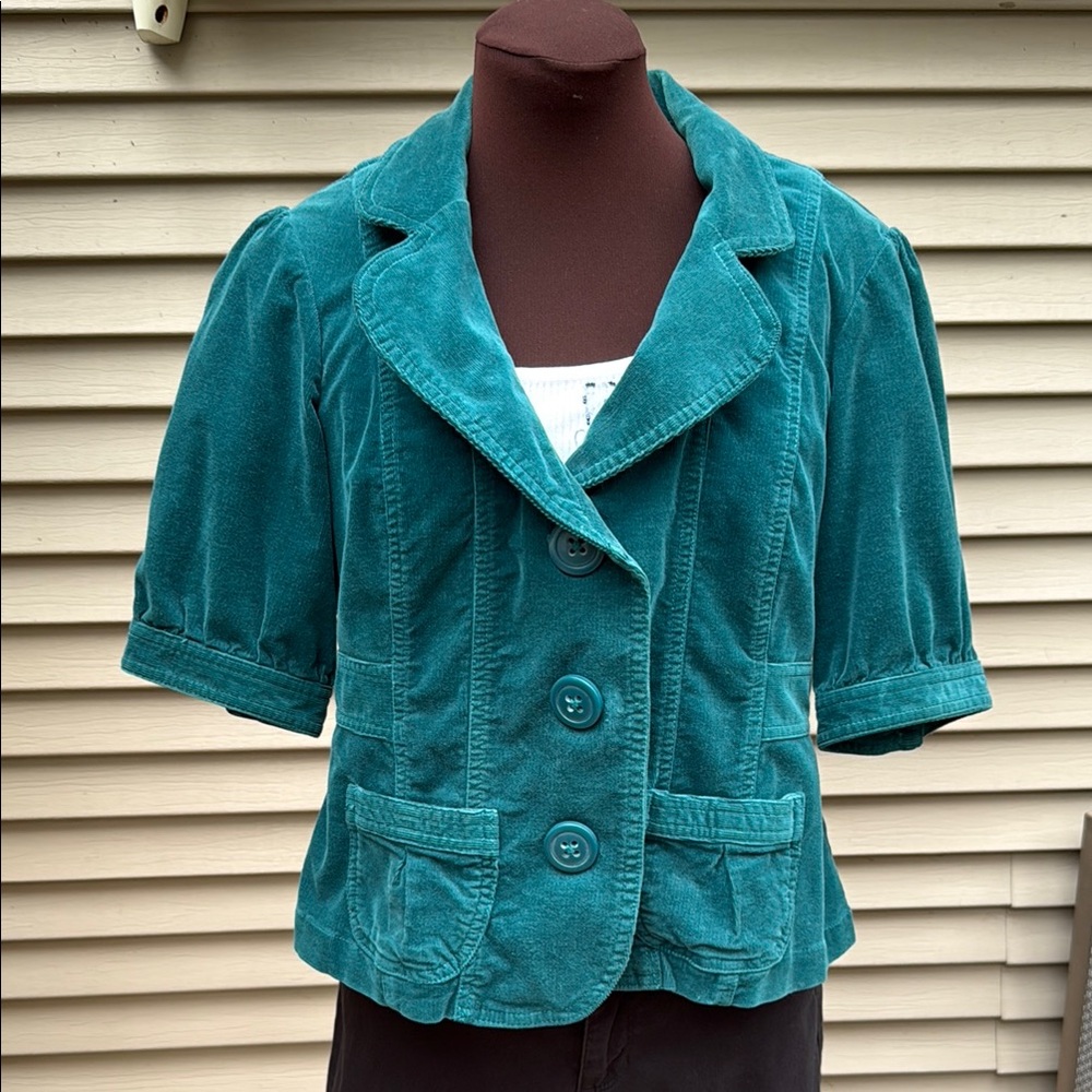 Sonoma  Short Sleeve Teal Jacket Blazer Size Medium Petite